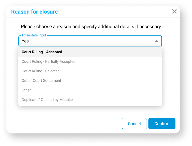 Track and manage legal actions linked to claims