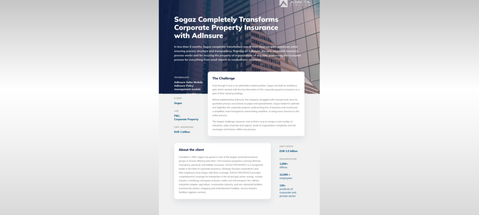 Sogaz transforms corporate property insurance with AdInsure